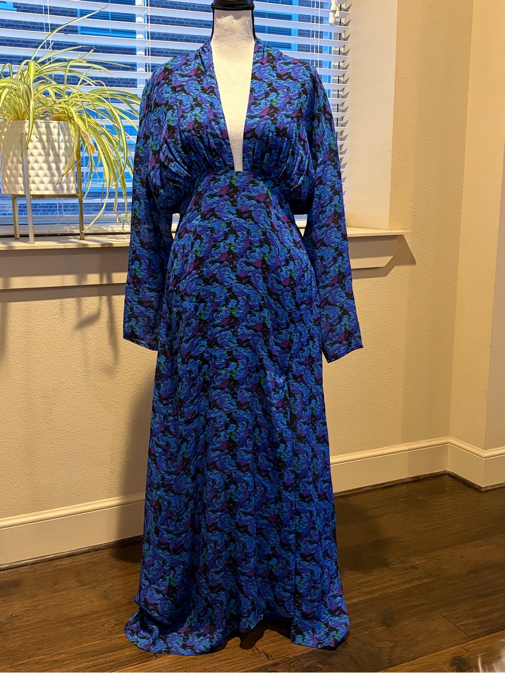 IRO Blue Floral Plunge Maxi Dress